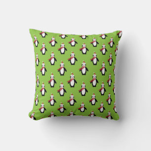 Coussin Motif de pingouin mignon sur Arrière - plan vert