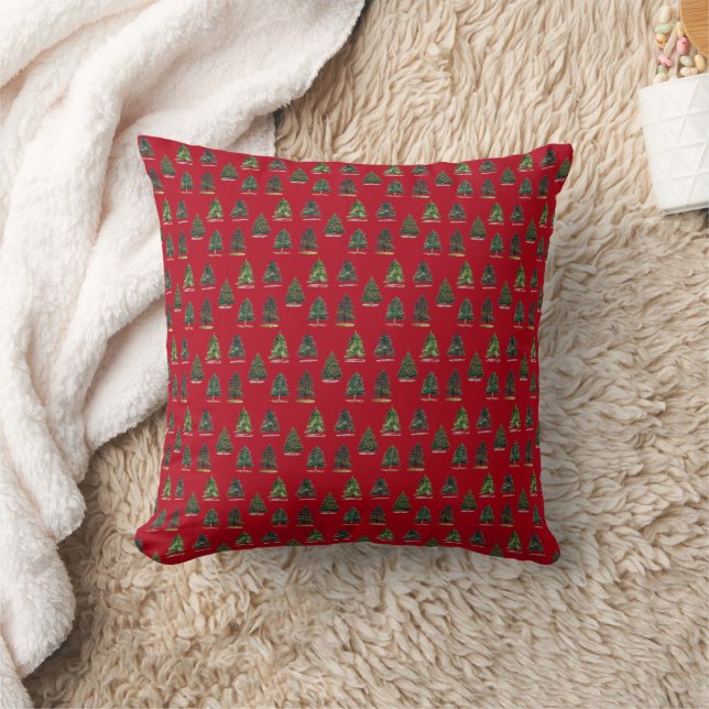 Coussin Motif de pins de Noël Vert aquarelle (Couverture)
