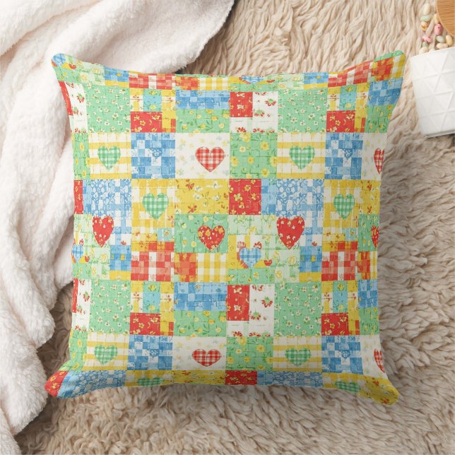 Coussin Motif de pique-nique en patchwork floral pastel (Couverture)