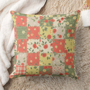Coussin Motif de pique-nique en patchwork floral pastel (1