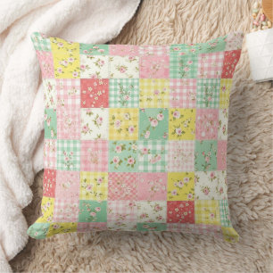 Coussin Motif de pique-nique en patchwork floral pastel (6