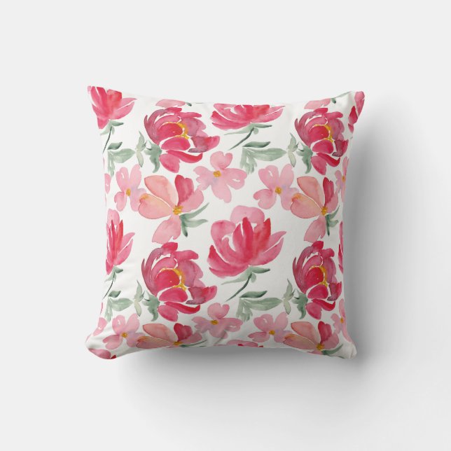 Coussin Motif de pivoine d'aquarelle (Recto)