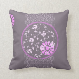 Coussin Motif de pivoine stylisé rose fusain moderne