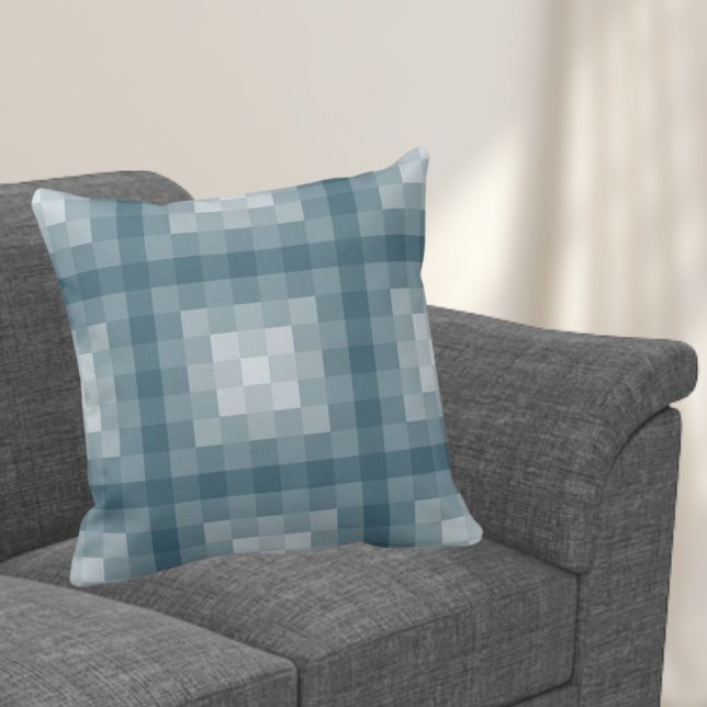 Coussin Motif de pixel carré en nuances de bleu (Créateur téléchargé)