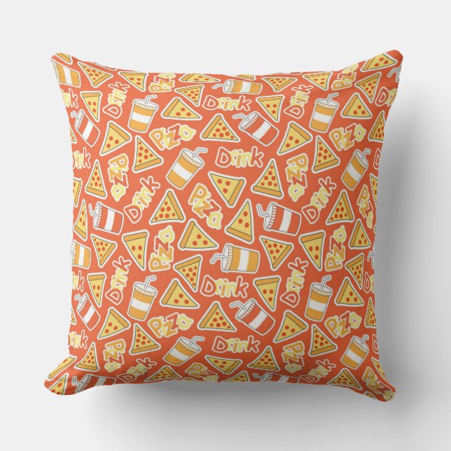Coussin Motif De Pizza Et Boissons (Recto)