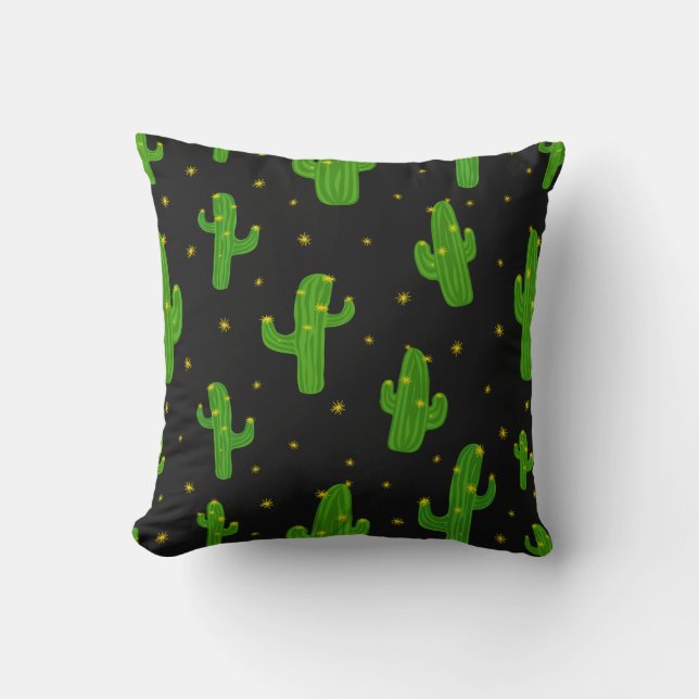 Coussin Motif de plante de cactus de dessin animé noir ver (Recto)