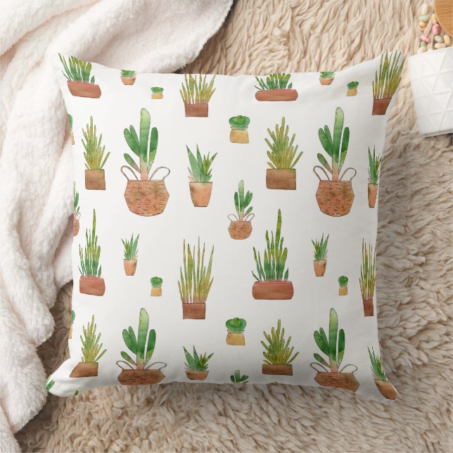 Coussin Motif de plantes en pot à l'aquarelle (Couverture)
