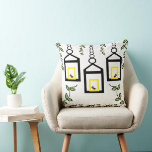 Coussin Motif de plantes vertes oiseaux nature