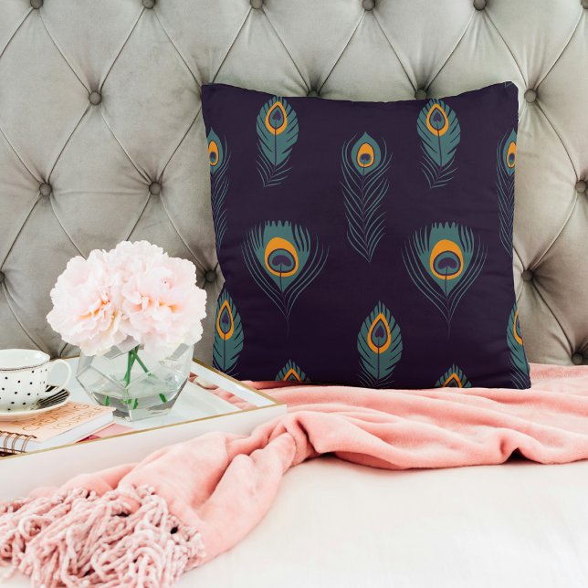 Coussin Motif de plume de paon Chic Tendance Élégant  (Créateur téléchargé)