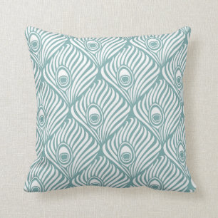 Coussin Motif de plume de paon dans le verre et le blanc