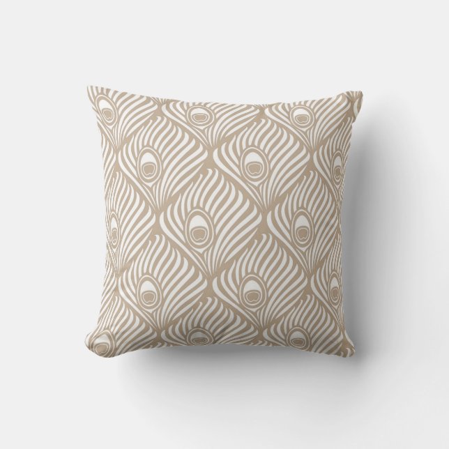 Coussin Motif de plume de paon dans Tan et le blanc (Recto)