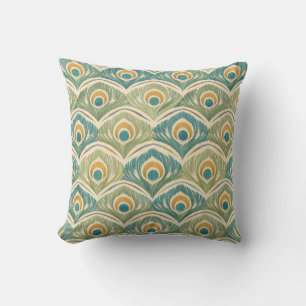 Coussin Motif de plume de paon doux en sauge et or