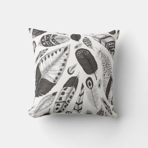 Coussin Motif de plumes noir et blanc