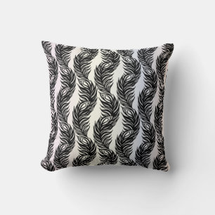 Coussin Motif de plumes Peacock abstrait noir et blanc