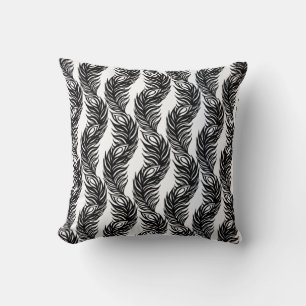 Coussin Motif de plumes Peacock abstrait noir et blanc