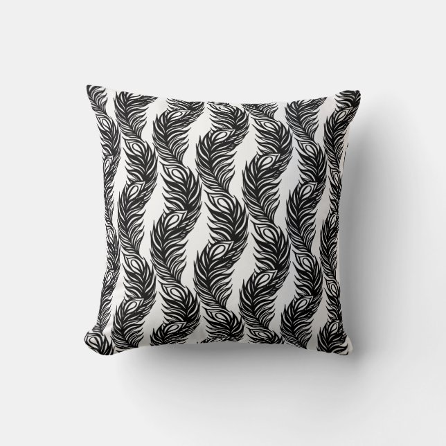 Coussin Motif de plumes Peacock abstrait noir et blanc (Recto)