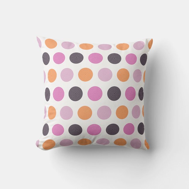 Coussin Motif de point de Polka rose violet orange rétro (Recto)