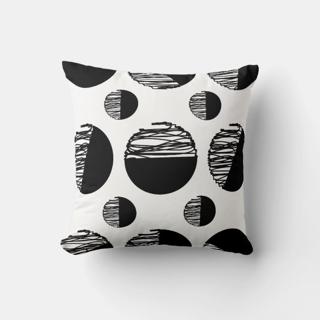 Coussin Motif de points griffonnés noir et blanc minimalis (Recto)