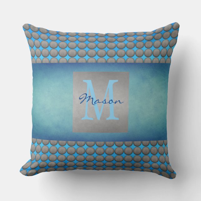 Coussin Motif de points Polka bleu et gris (Recto)