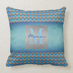 Coussin Motif de points Polka bleu et gris