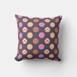 Coussin Motif de points Polka couleur violet, rose et oran
