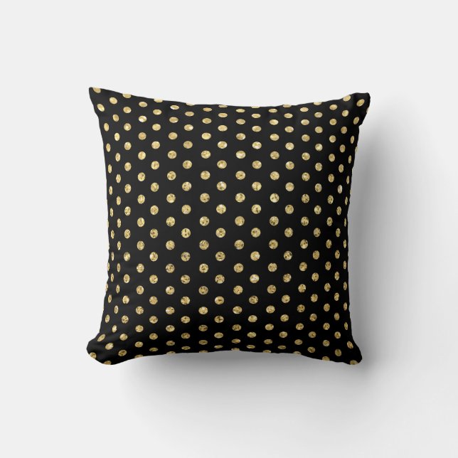 Coussin Motif de pois à la mode de noir et d'or (Recto)