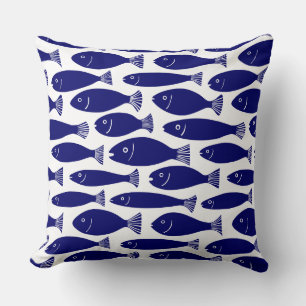 Coussin Motif de poisson - Bleu foncé sur blanc