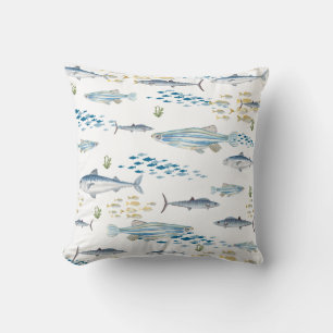 Coussin Motif de poisson bleu jaune