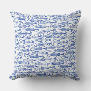 Coussin Motif de poisson - bleu marine sur blanc
