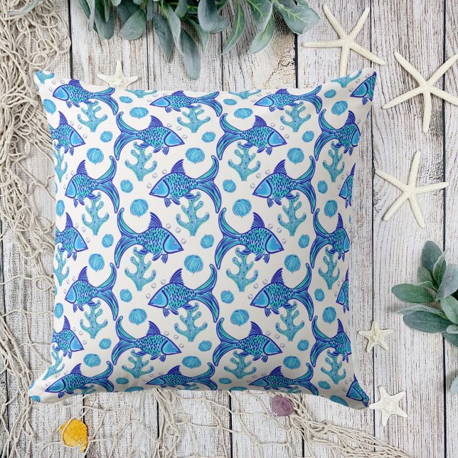 Coussin Motif de poisson bleu préppy (Créateur téléchargé)