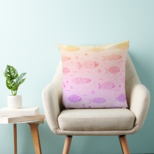 Coussin Motif de poisson couché de soleil rayonnant modern