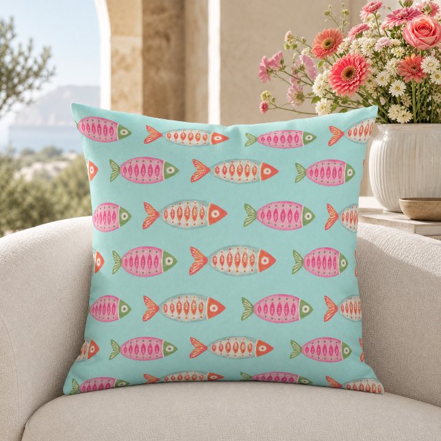 Coussin Motif de poisson d'été coloré côtier (Créateur téléchargé)