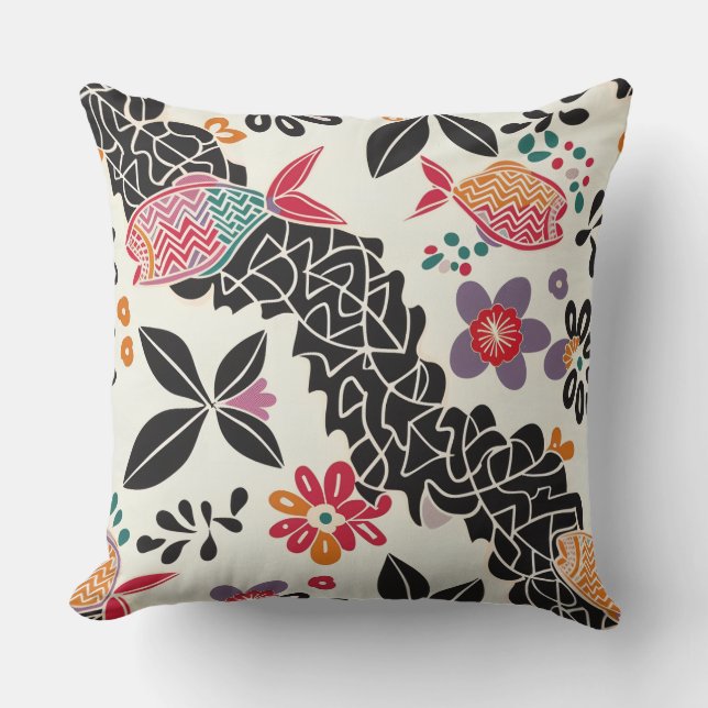 Coussin Motif de poisson moderne en batik (Recto)