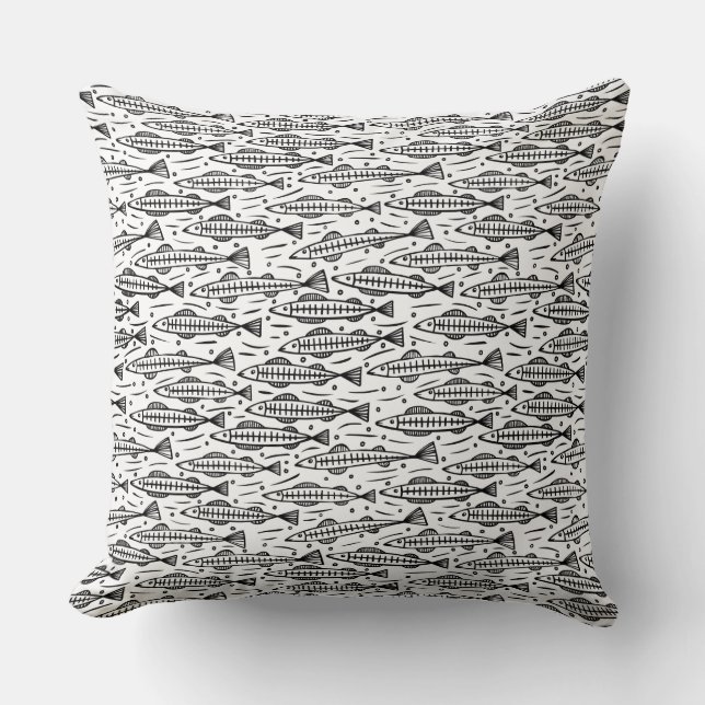 Coussin Motif de poisson noir sur blanc (Recto)