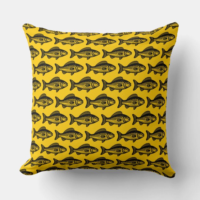 Coussin Motif de poisson - Noir sur orange (Recto)