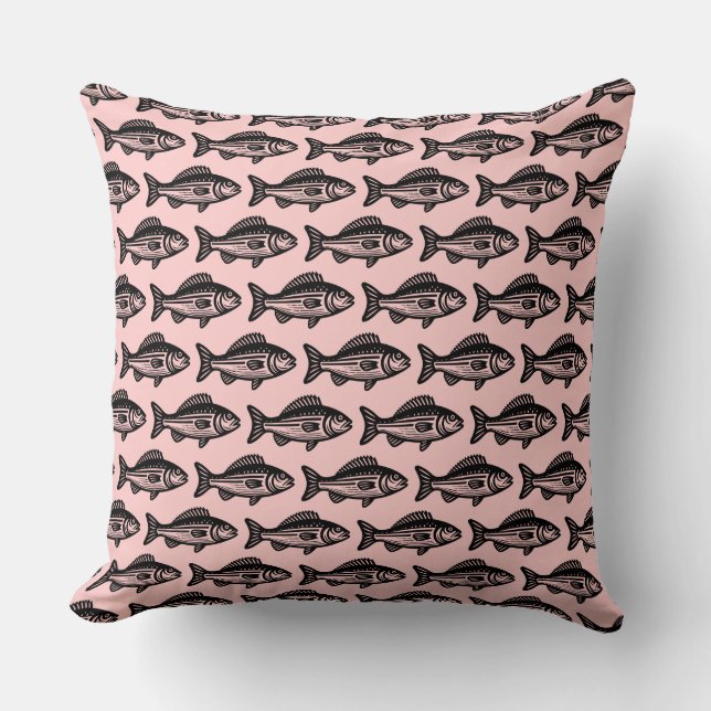 Coussin Motif de poisson - Noir sur vert défraîchi (Recto)