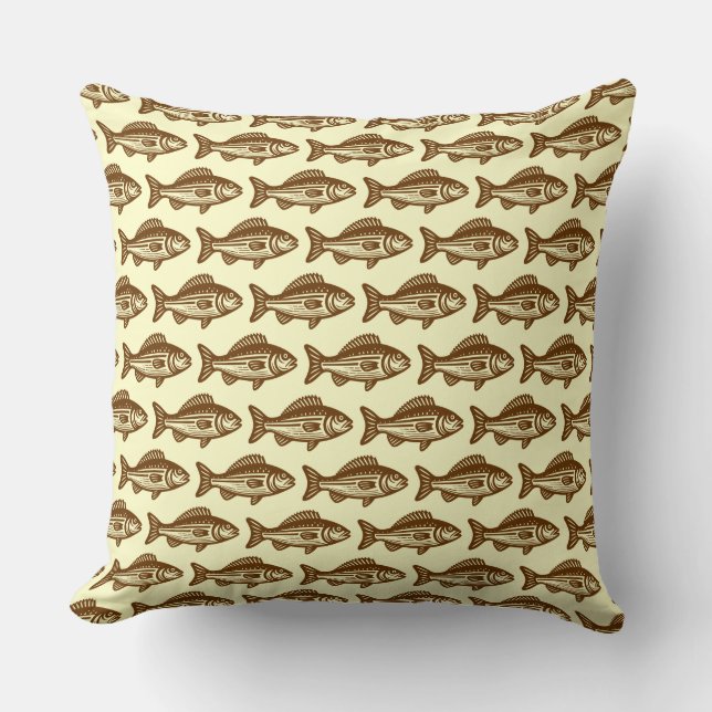 Coussin Motif de poisson - noix et jaune pâle (Recto)