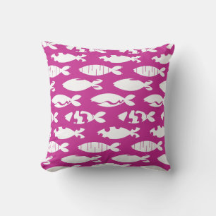 Coussin Motif de poisson rose blanc