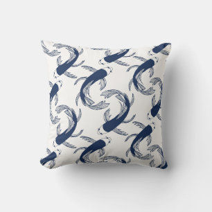 Coussin Motif de poissons bleus et blancs, peinture