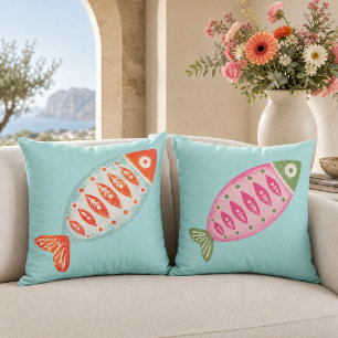 Coussin Motif de poissons colorés de l'été côtier