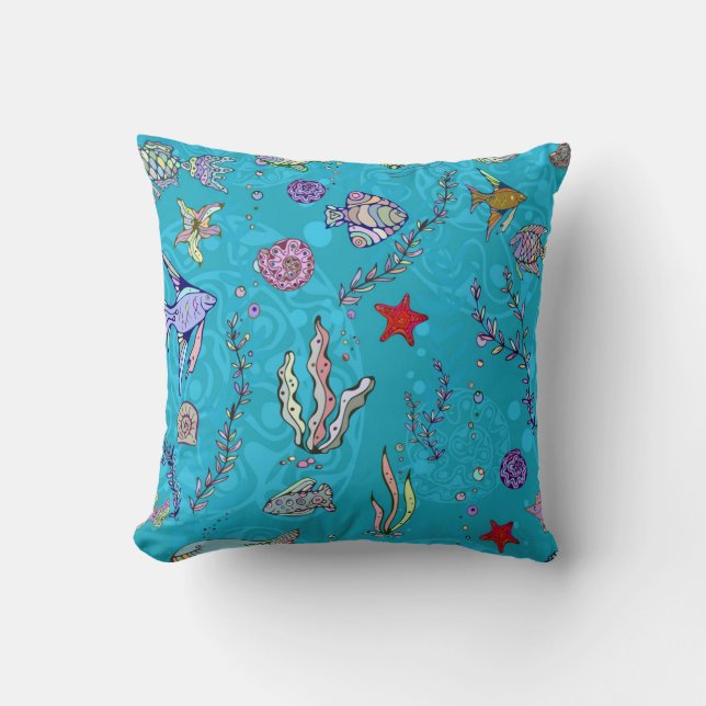 Coussin Motif de poissons de turquoise (Recto)