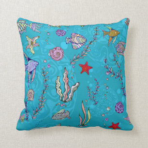 Coussin Motif de poissons de turquoise