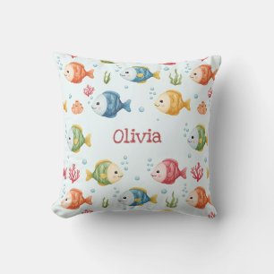 Coussin Motif de poissons tropicaux ludiques personnalisé