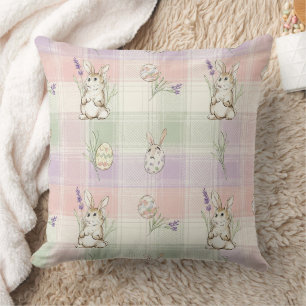 Coussin Motif de printemps à carreaux œuf de lapin pastel