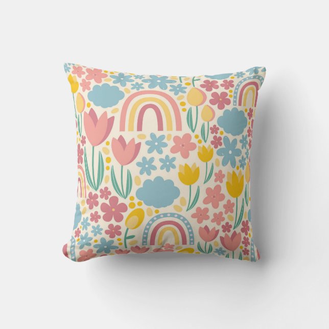 Coussin Motif de printemps floral et arc-en-ciel (Recto)