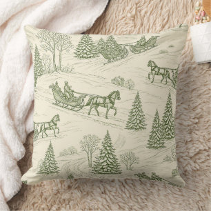 Coussin Motif de promenade en traîneau de Noël Toile verte
