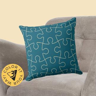 Coussin Motif de puzzle à encastrer minimaliste bleu et ja
