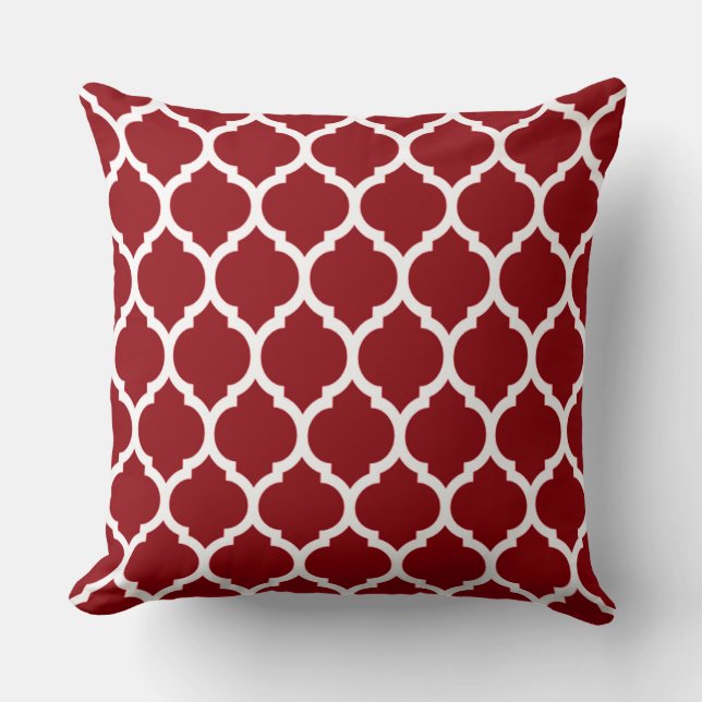 Coussin Motif de quatrefoil blanc et bordeaux profond (Recto)