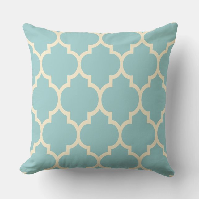 Coussin Motif de Quatrefoil bleu et beige pastel (Recto)