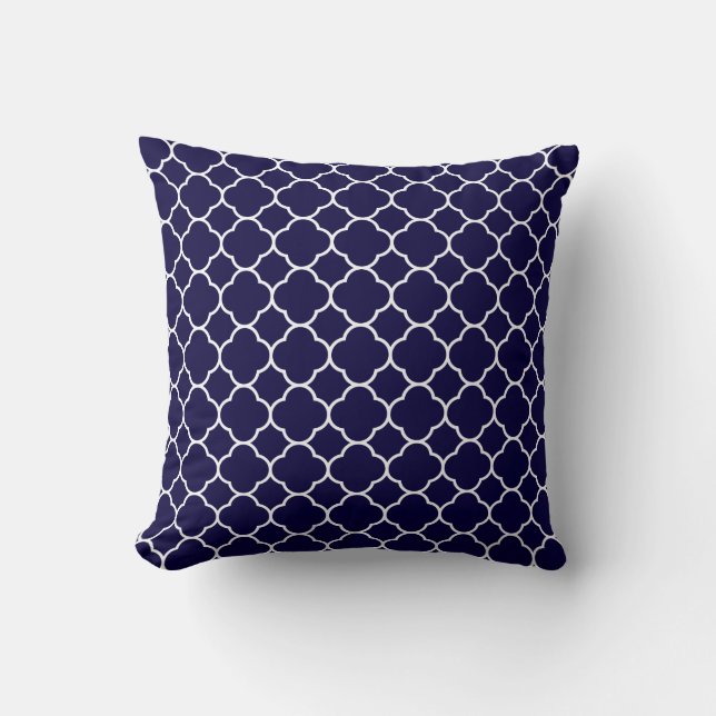 Coussin Motif de Quatrefoil de bleu marine (Recto)